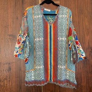 Johnny Was Silk Dragon Top size Medium